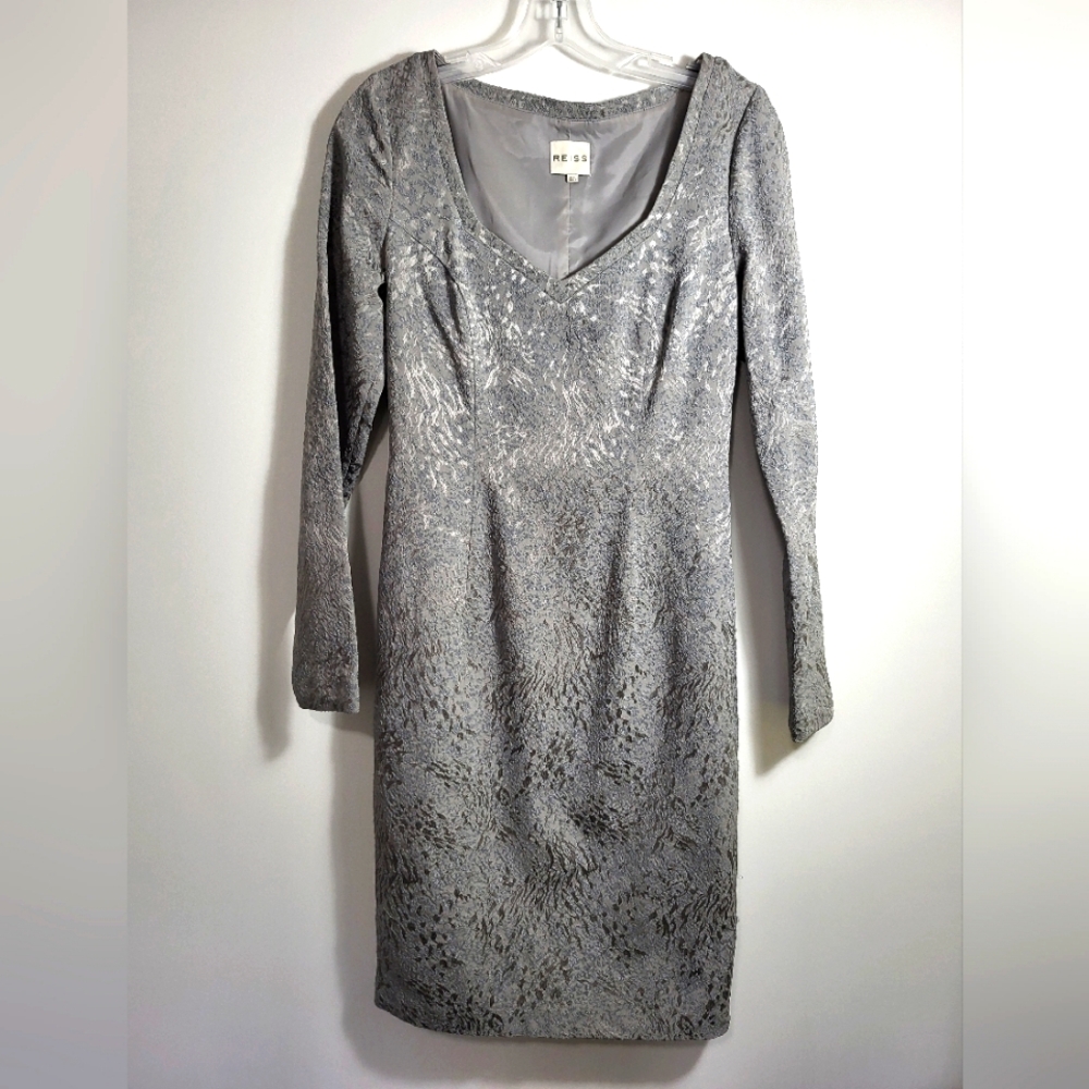 REISS gray on gray textured midi dress  women's 4  #2362